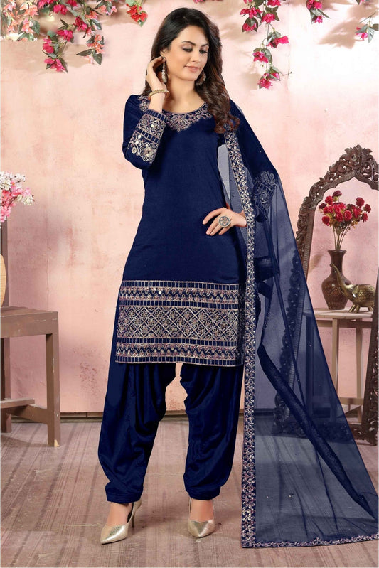 Blue Colour Art Silk Patiala Suit