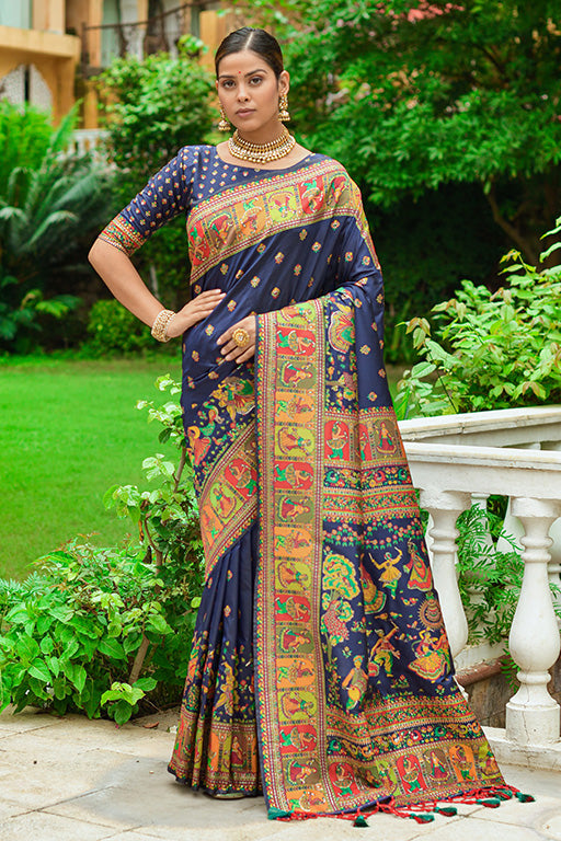 Blue Colour Banarasi Silk Traditional Saree