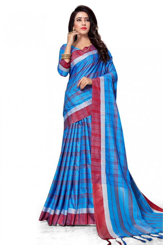 Blue Colour Cotton Silk Printed Saree