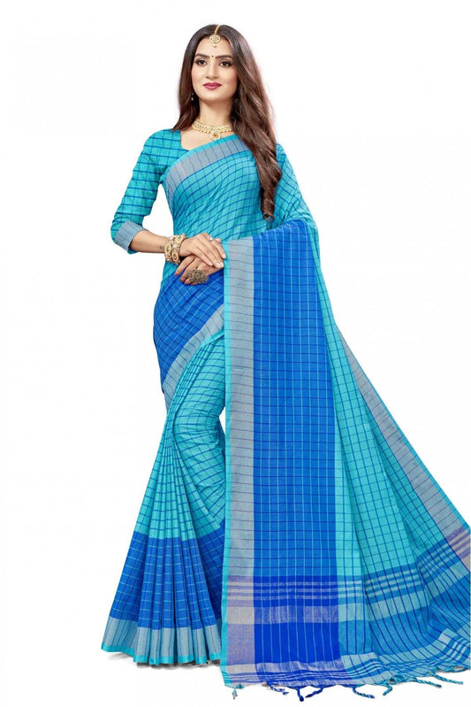 Blue Colour Cotton Silk Woven Saree