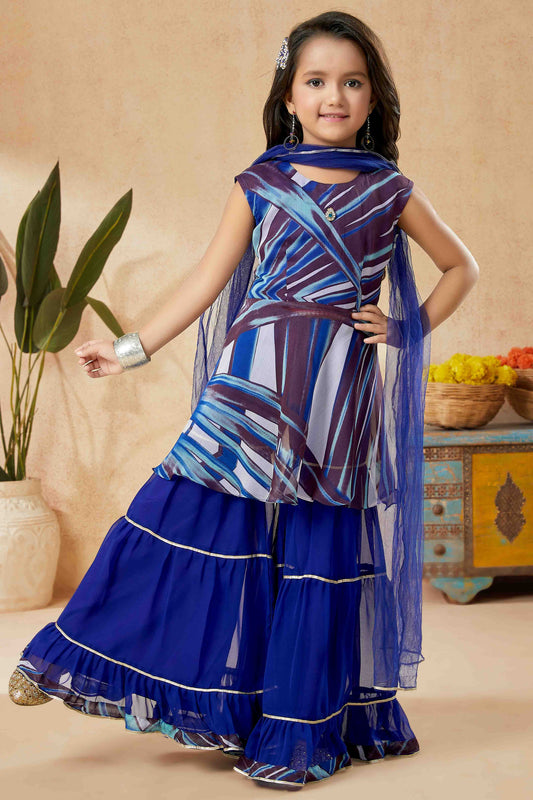Blue Colour Faux Georgette Sharara Suit