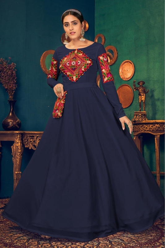 Blue Colour Georgette Embroidery Gown