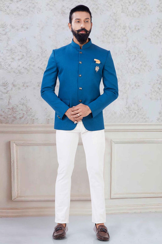 Blue Colour Imported Fabric Jodhpuri Suit