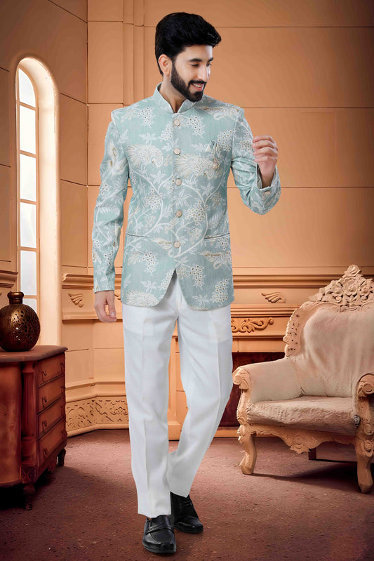 Blue Colour Jodhpuri In Handloom Cotton Fabric