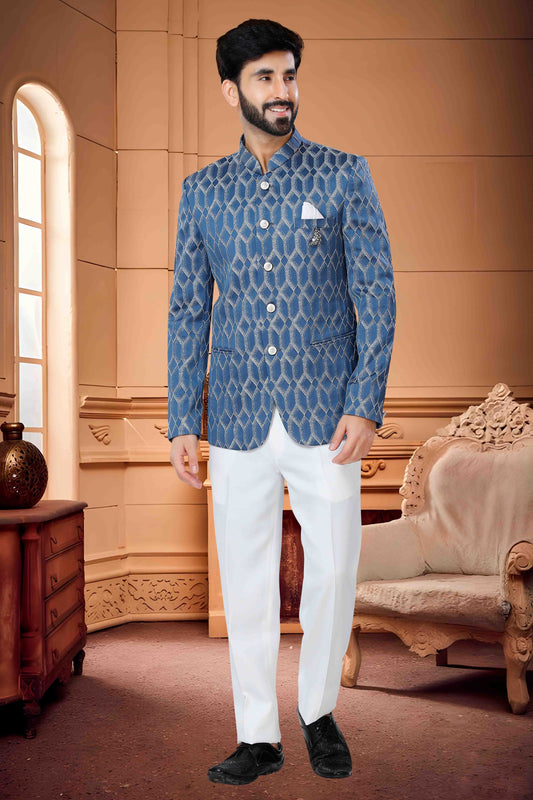 Blue Colour Jodhpuri In Jacquard Fabric