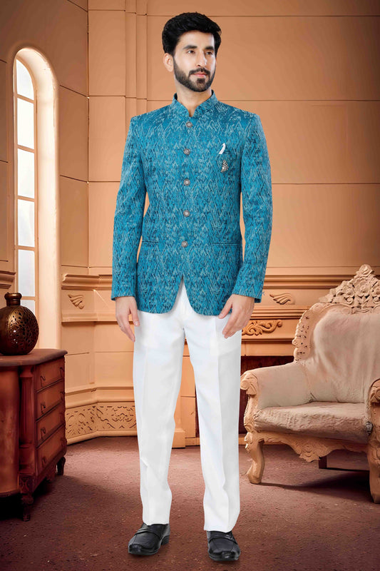 Blue Colour Jodhpuri In Jacquard Fabric