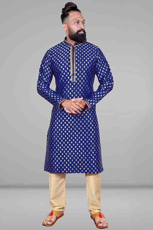 Blue Colour Kurta Pajama In Jacquard Silk