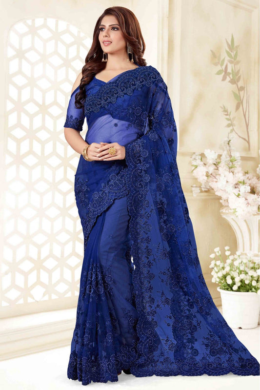 Blue Colour Net Designer Saree