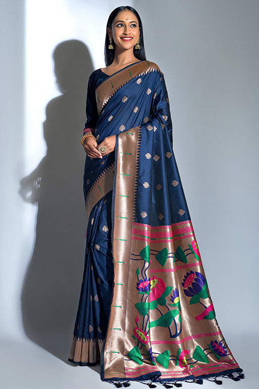 Blue Colour Paithani Silk Paithani Saree