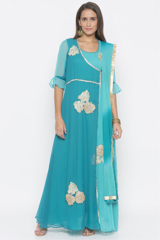 Blue Colour Plus Size Georgette Embroidery Anarkali Suit