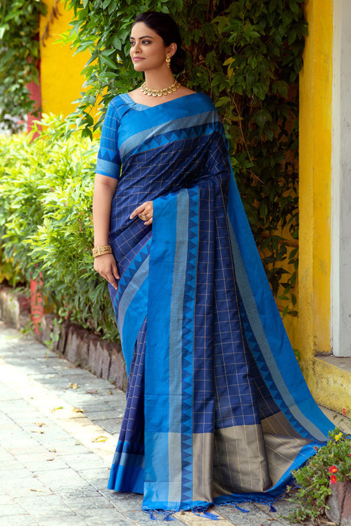 Blue Colour Raw Silk Traditional Saree