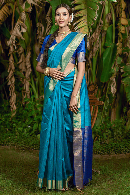 Blue Colour Raw Silk Traditional Saree