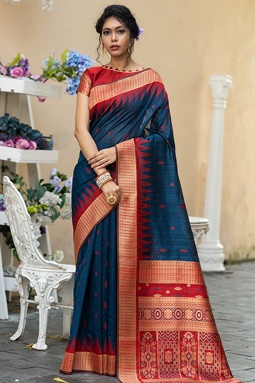 Blue Colour Tussar Silk Traditional Saree