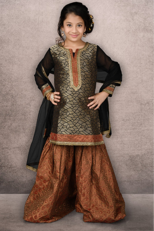 Brown Colour Brocade Embroidery Sharara Suit