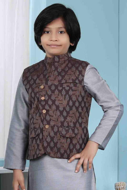 Brown Colour Chanderi Silk Jacket