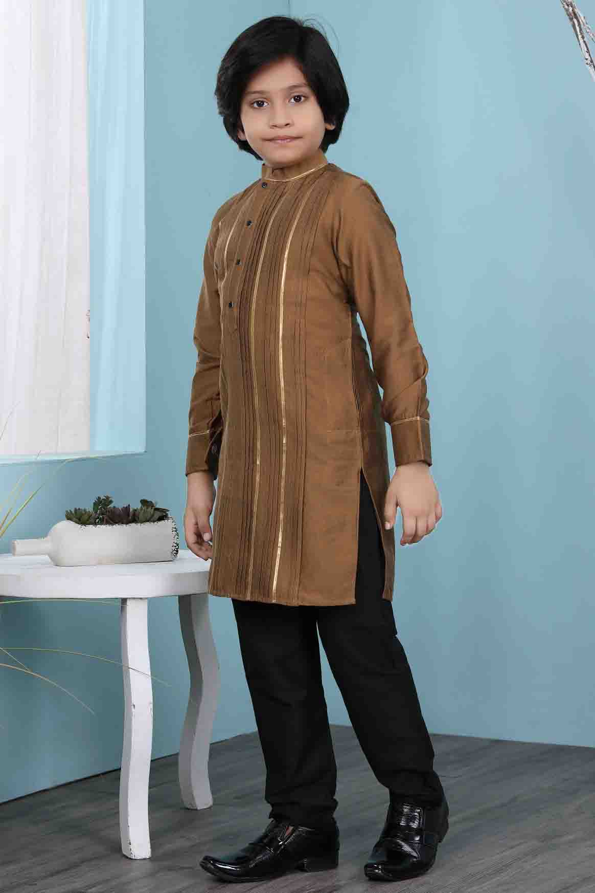 Brown Colour Cotton Silk Kurta Pajama