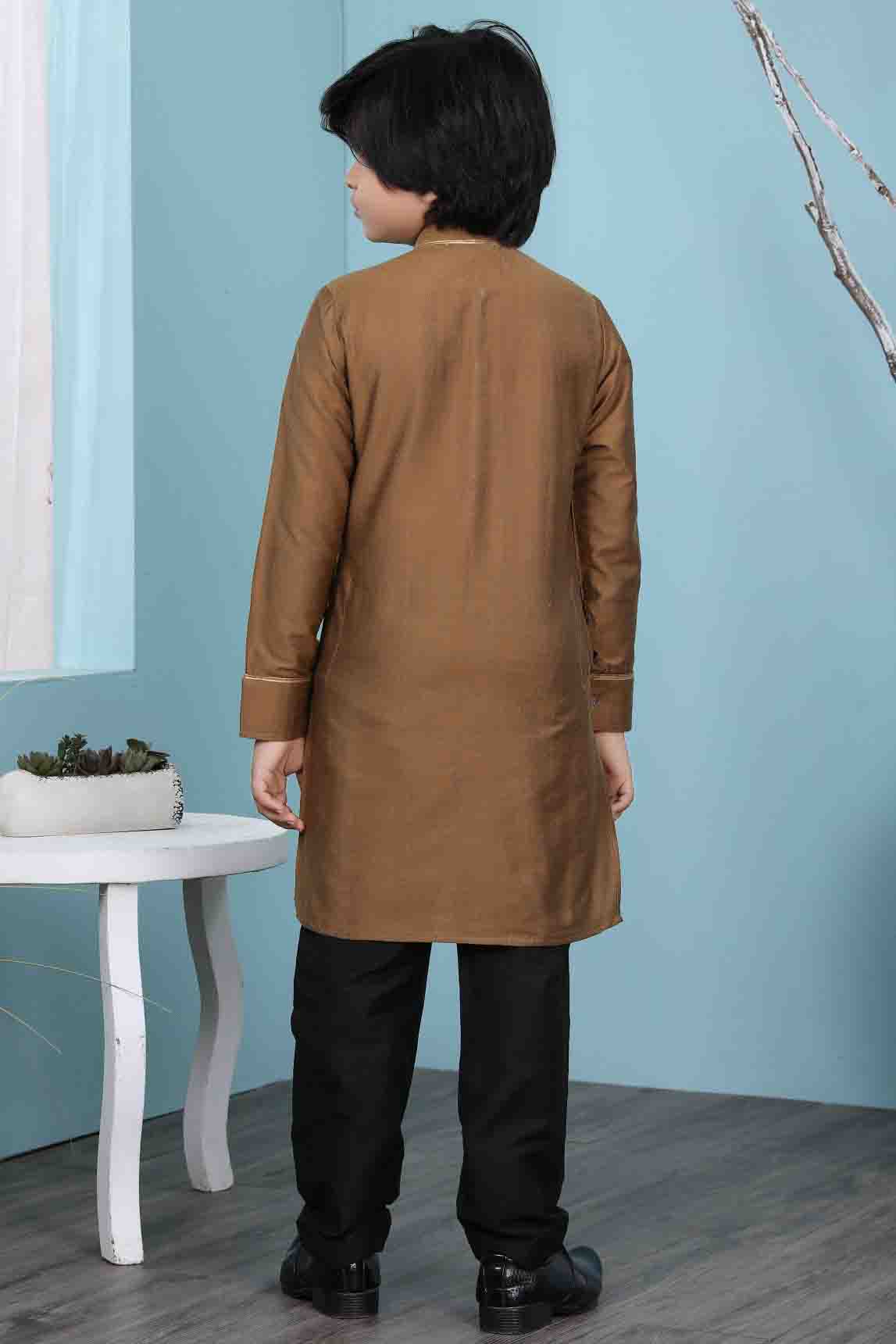 Brown Colour Cotton Silk Kurta Pajama