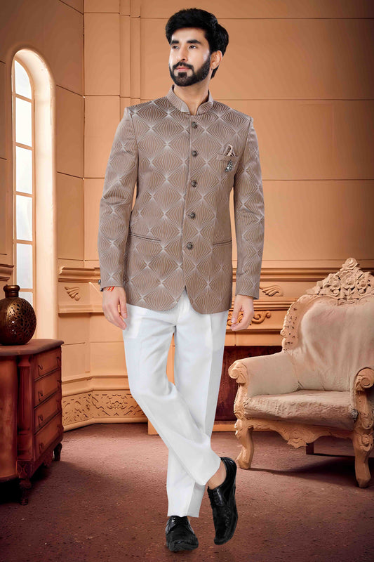 Brown Colour Jodhpuri In Jacquard Fabric