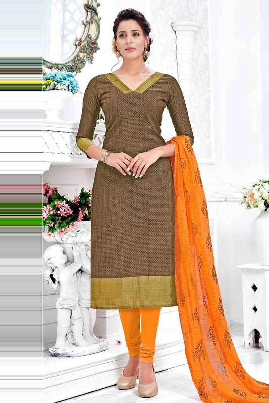 Brown Colour Unstitched Banarasi Silk Straight Suit