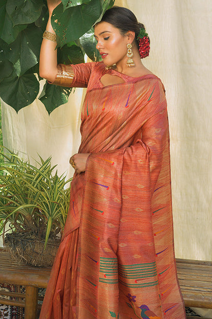 Copper Colour Paithani Silk Paithani Saree
