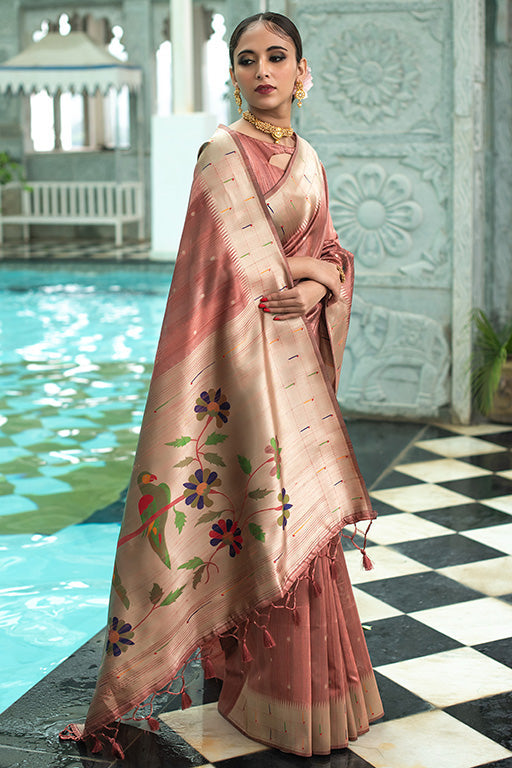 Copper Colour Tussar Silk Traditional Saree