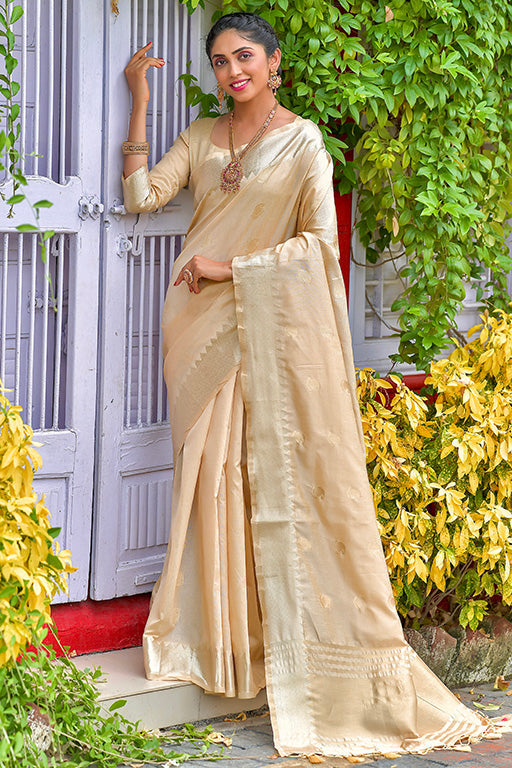 Cream Colour Assam Silk Traditional Saree