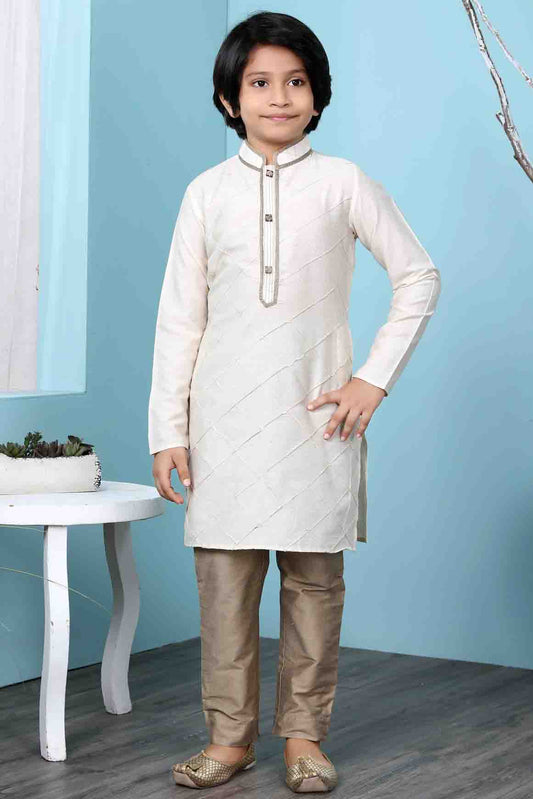Cream Colour Cotton Silk Kurta Pajama