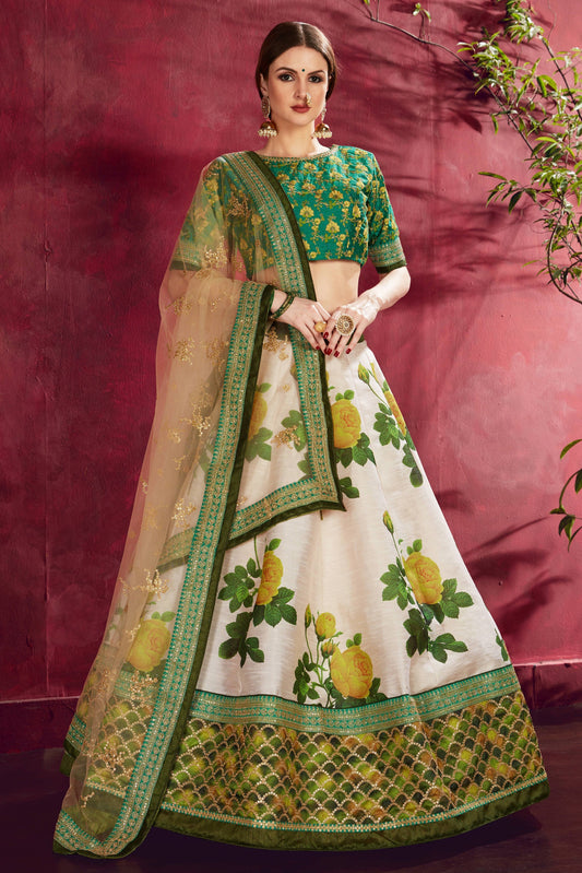 Cream Green Banglori Silk Designer Lehenga Choli