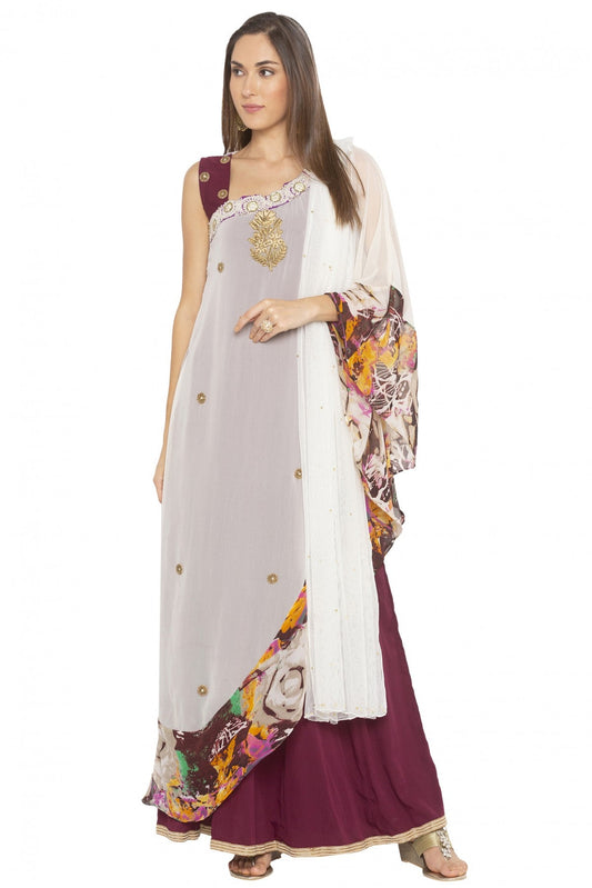 Cream and Maroon Colour Plus Size Georgette Embroidery Anarkali Suit