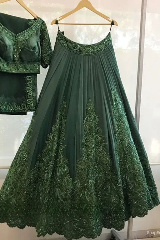 Dark Green Colour Faux Georgette Designer Lehenga Choli