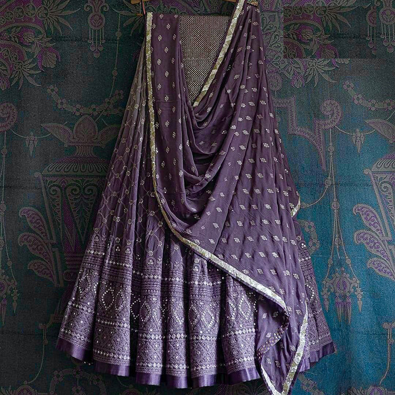Dusty Purple Colour Cotton Satin Silk Designer Lehenga Choli