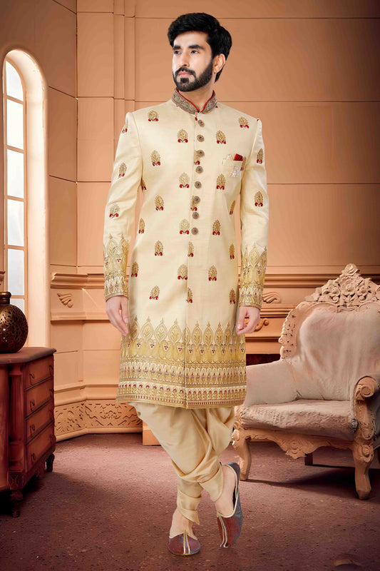 Gold Colour Indo Western In Silk Fabric