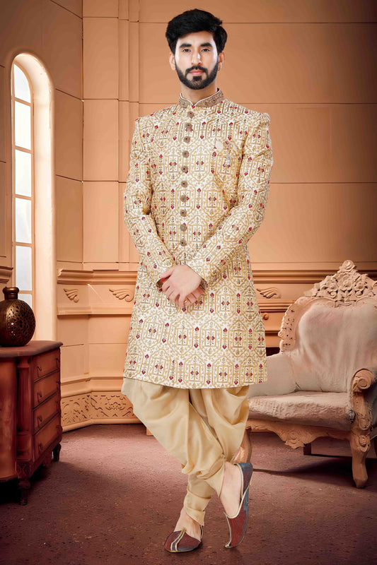 Gold Colour Indo Western In Silk Fabric