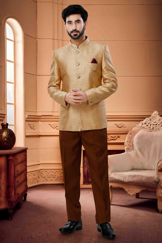 Gold Colour Jodhpuri In Jacquard Fabric