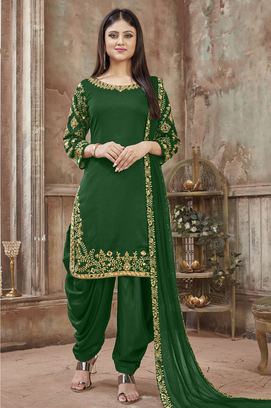 Green Colour Art Silk Embroidery Patiala Suit