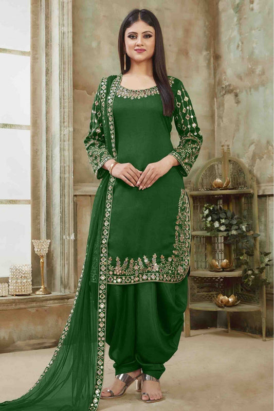 Green Colour Art Silk Patiala Suit