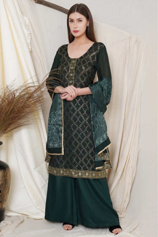 Green Colour Chiffon Embroidery Palazzo Pant Suit