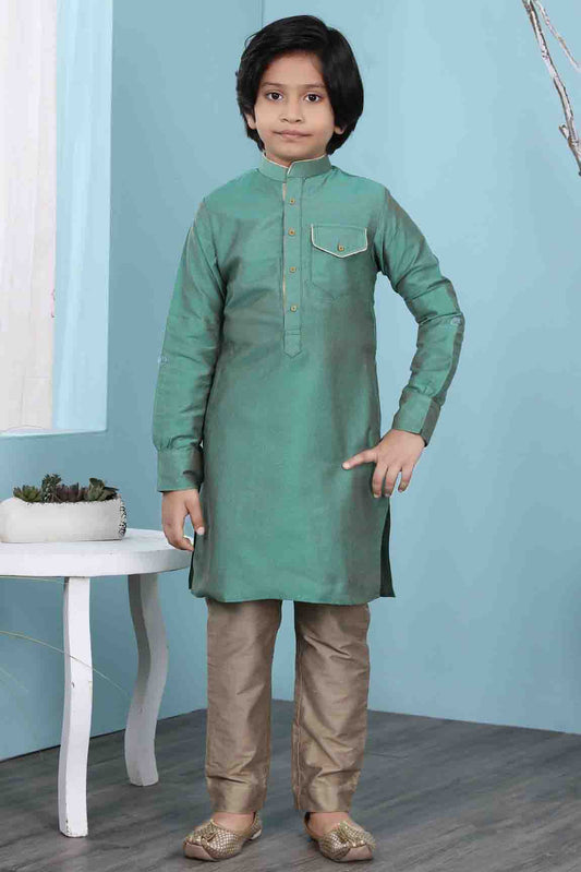 Green Colour Cotton Silk Kurta Pajama