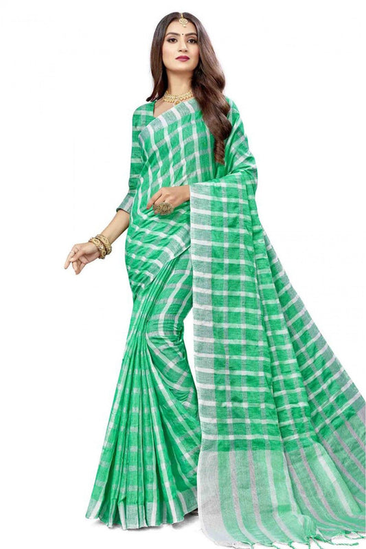Green Colour Cotton Silk Printed Saree