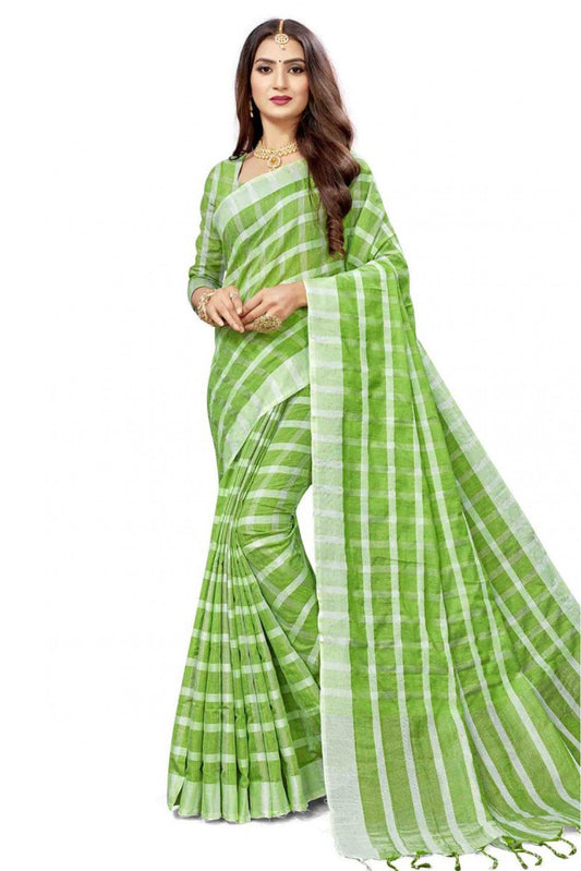 Green Colour Cotton Silk Printed Saree