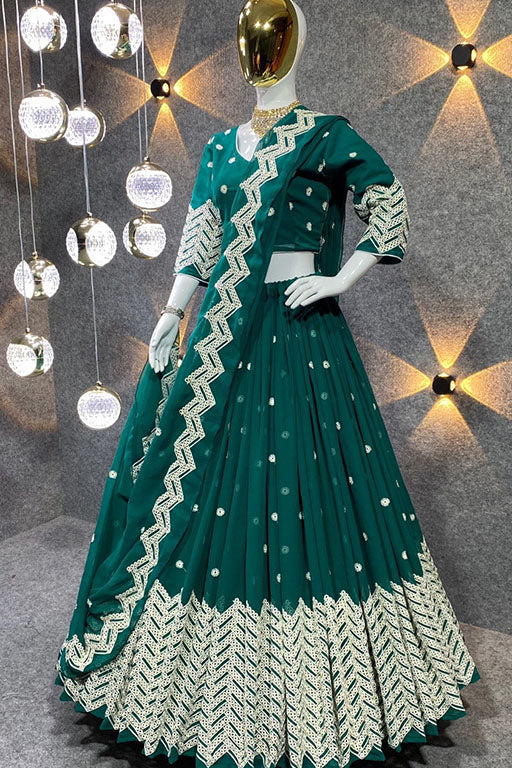 Green Colour Faux Georgette Designer Lehenga Choli