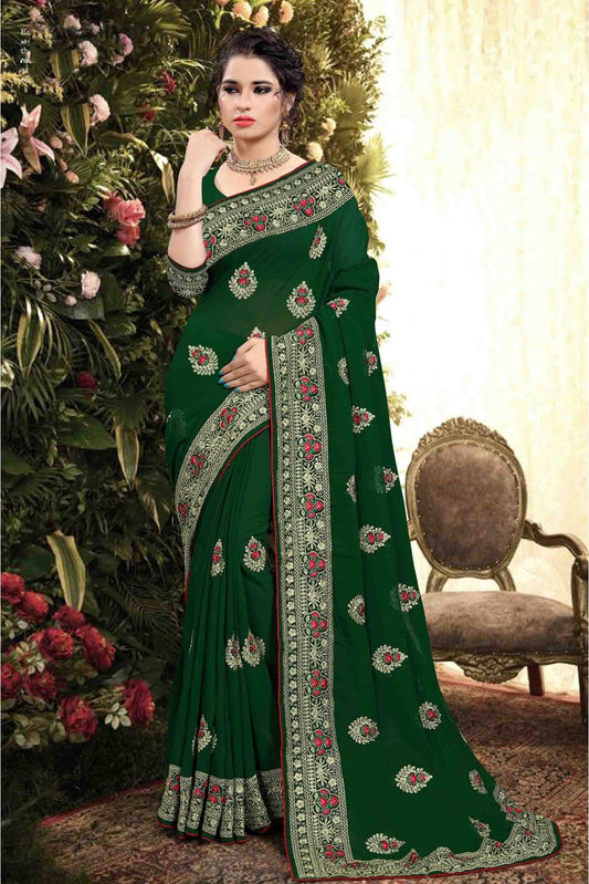 Green Colour Georgette Embroidery Saree