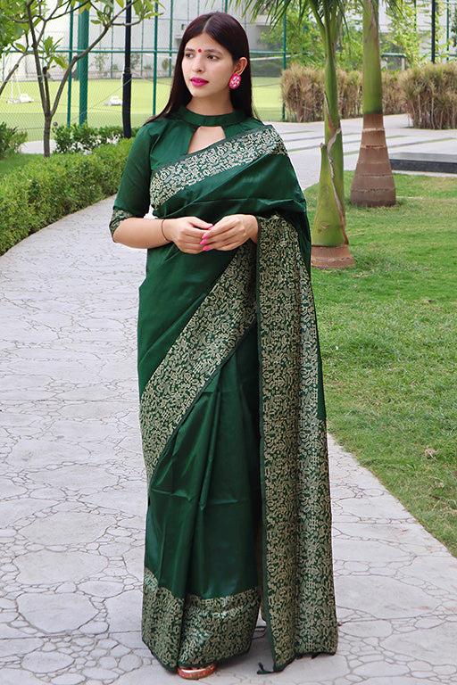 Green Colour Handloom Raw Silk Traditional Saree