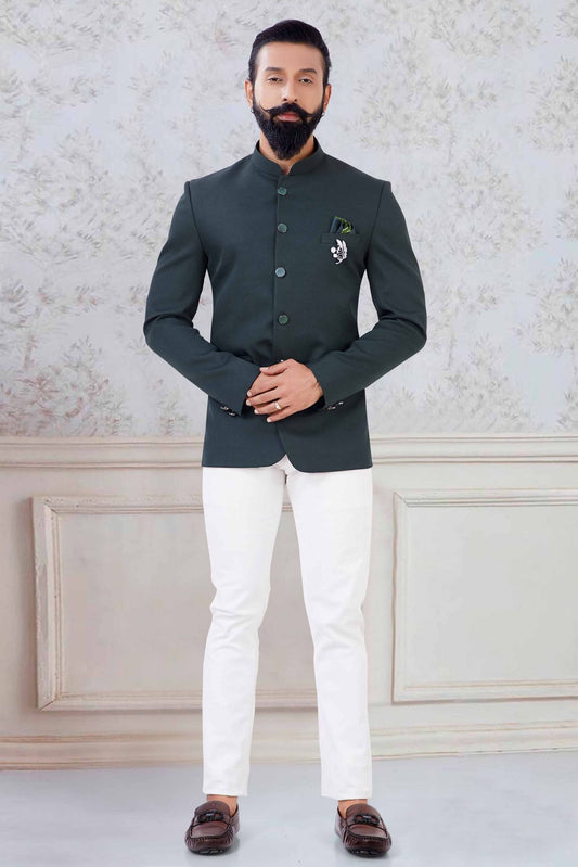Green Colour Imported Fabric Jodhpuri Suit
