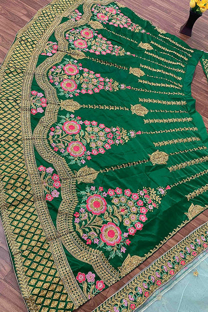 Green Colour Malai Satin Designer Lehenga Choli