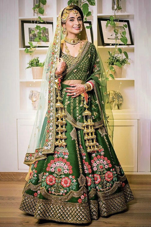 Green Colour Malai Satin Designer Lehenga Choli