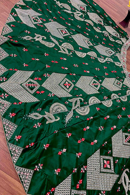 Green Colour Malai Satin Silk Designer Lehenga Choli
