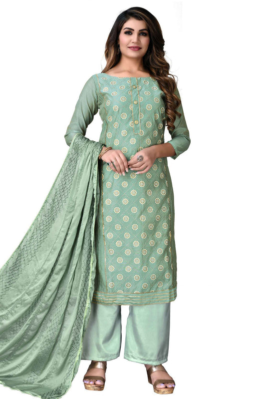 Green Colour Modal Chanderi Thread Work Palazzo Pant Suit