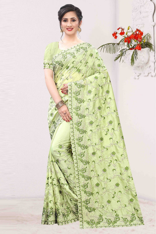 Green Colour Model Silk Designer Saree
