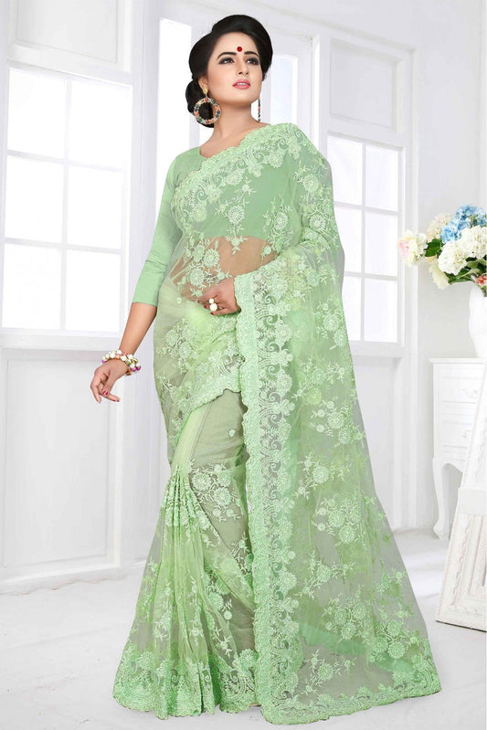Green Colour Net Designer Saree